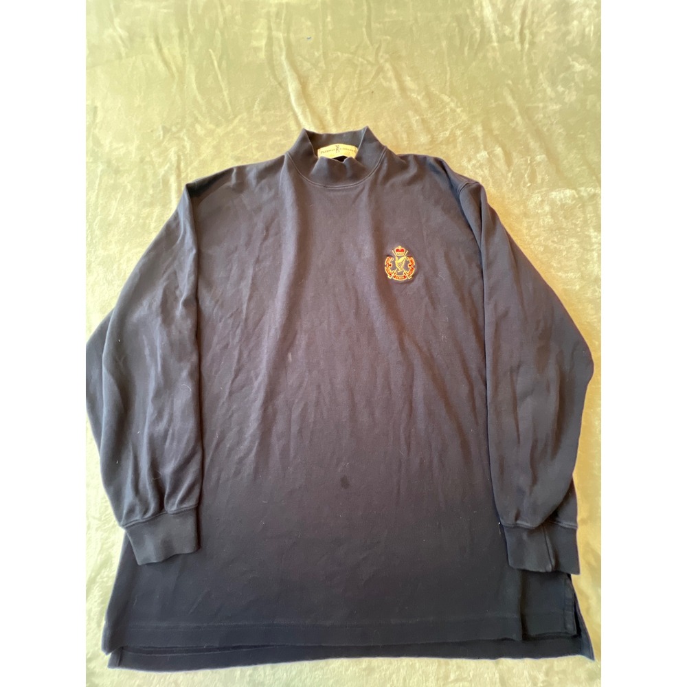 Fairway & Greene Mock Neck Shirt Mens Large Navy Blue Pima Cotton Crest Logo